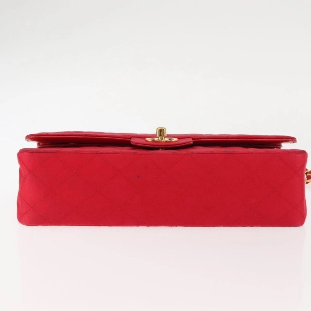 CHANEL Matelasse 25 Double Flap Chain Shoulder Bag Satin Red Gold CC Auth 145843 - Picture 7 of 16